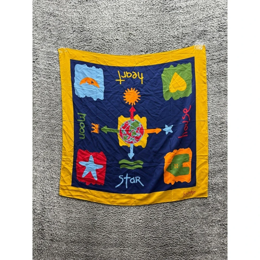 Jean-Charles JC De Castelbajac Art Graphic Printed Classic Silk Scarf Multicolor